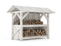 Kaminholzregal Holz 150x40x150 cm - Weiß - rustikales Design mit Dach