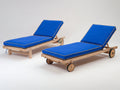 Sonnenliegen Set Holz 200x70x85 cm - Natur-Blau - 2er Set verstellbare Gartenliegen mit Polsterauflage und Rollen