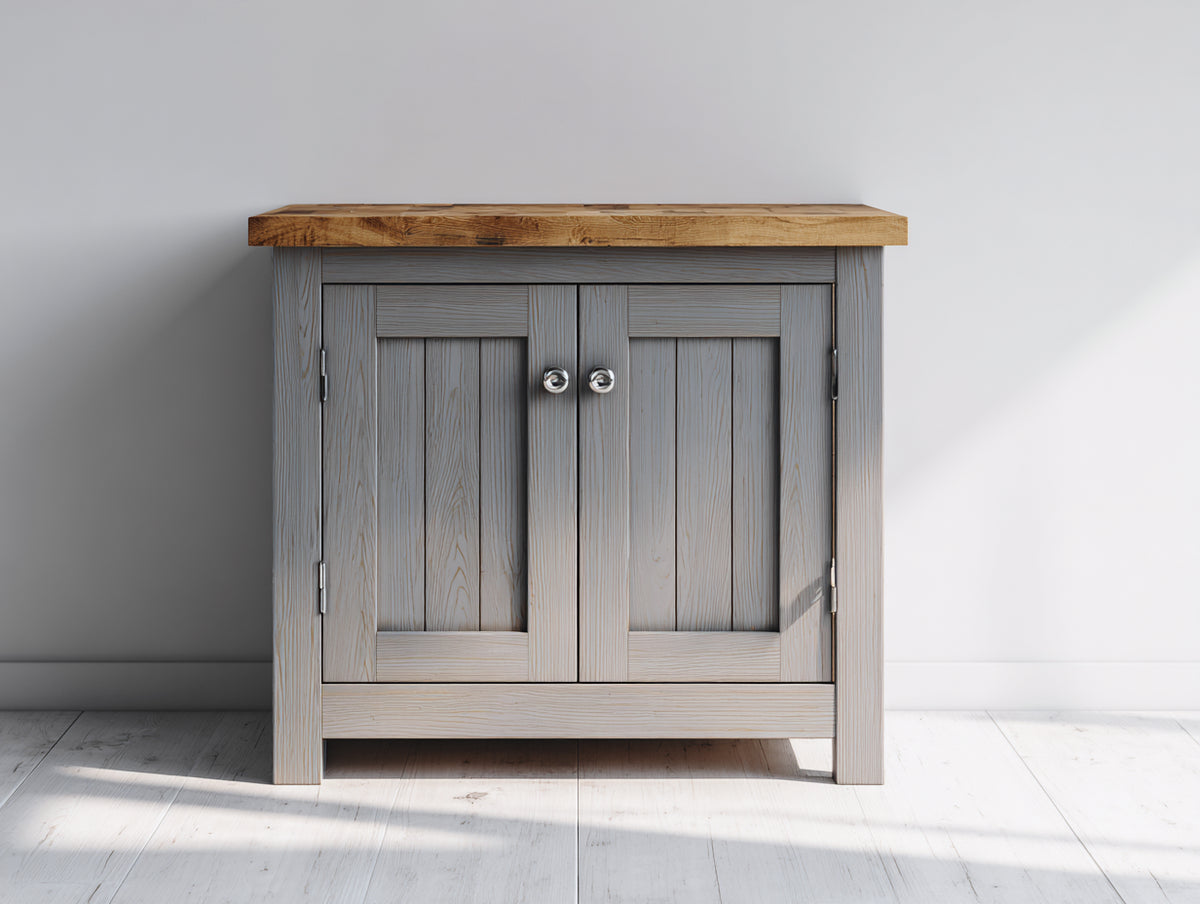 Sideboards Holz 120x40x85 cm - grau mit Holzplatte - Landhausstil und Stauraum