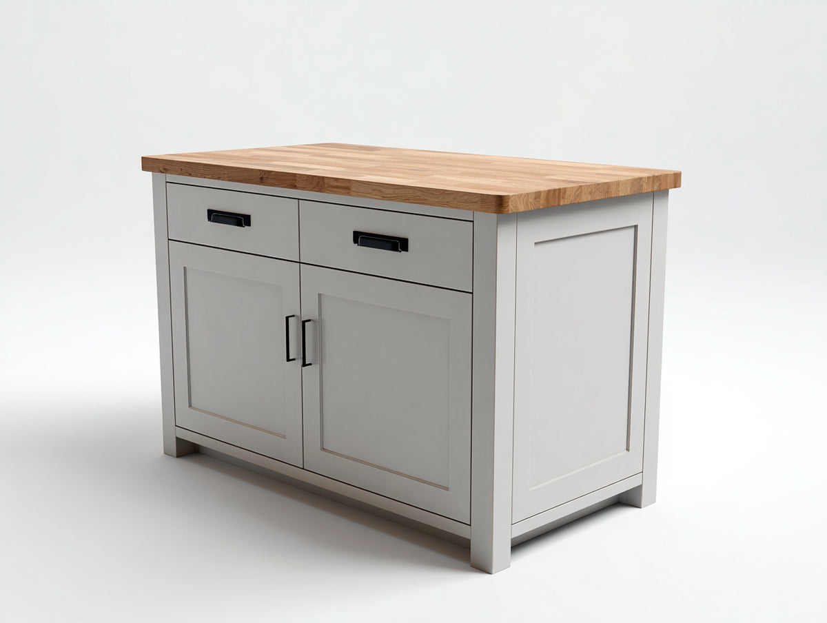 Sideboards Holzdekor 120x40x80 cm - Weiß mit Holzplatte - Landhausstil mit Stauraum