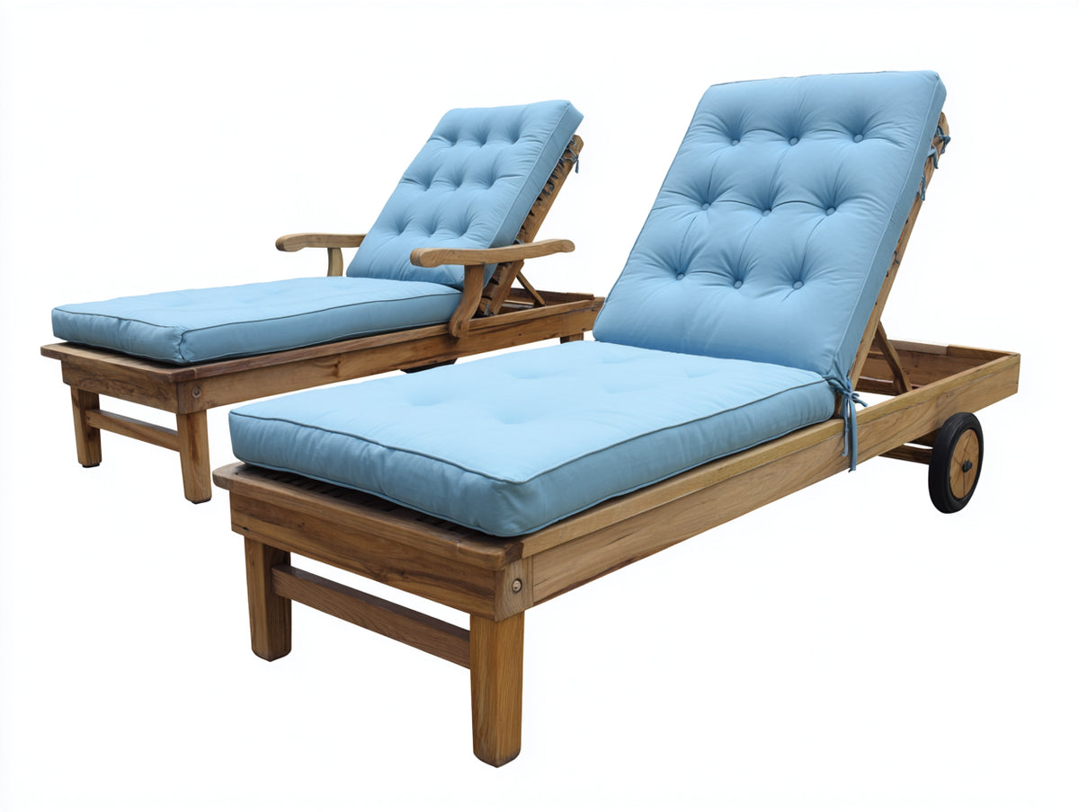 Sonnenliege 2er Set Akazienholz mit Polster 200x70x35 cm Hellblau Natur Modernes Design