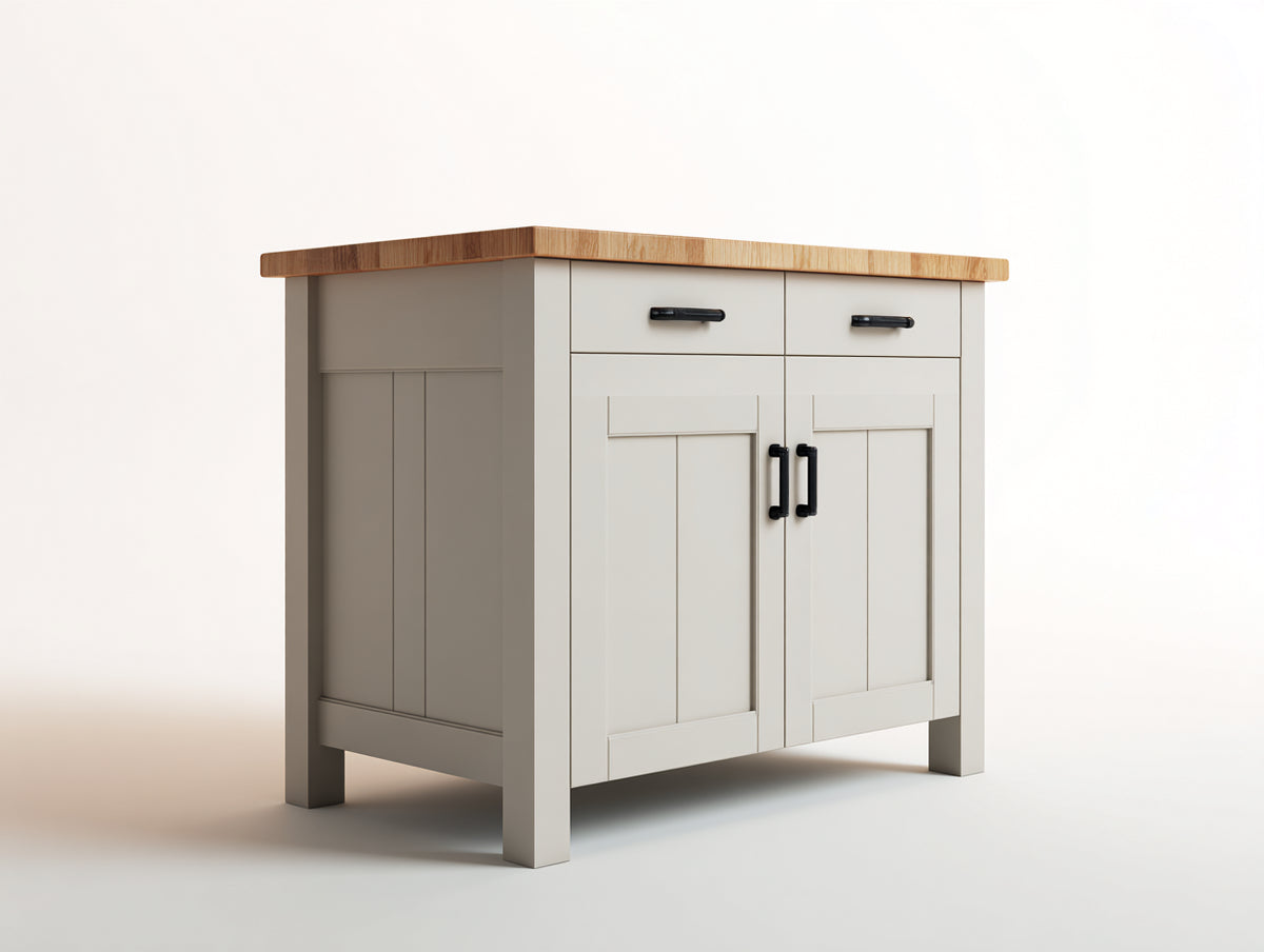 Sideboards Holz 120x40x85 cm - Hellgrau-Natur - Landhausstil mit Schubladen und Türen
