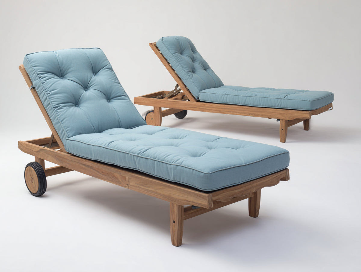 Sonnenliege 2er Set Holz 200x70x45 cm Hellblau Gepolstert Verstellbar Garten Terrasse Komfortables Design