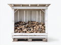 Kaminholzregal Holz 120x40x120 cm Weiß mit Überdachung für Außenbereich rustikales Design