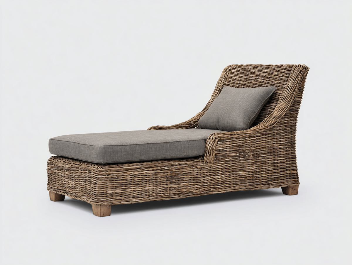 Sonnenliege Polyrattan 200x80x75 cm Braun Grau Gepolstert Garten Terrasse Komfortables Design