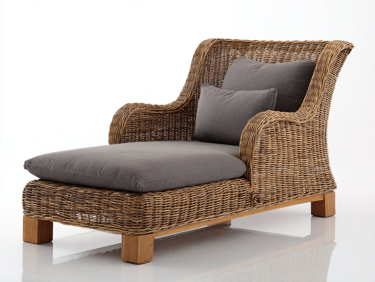 Sonnenliege 200x80x85 cm Rattan Geflecht Grau Braun Outdoor Design