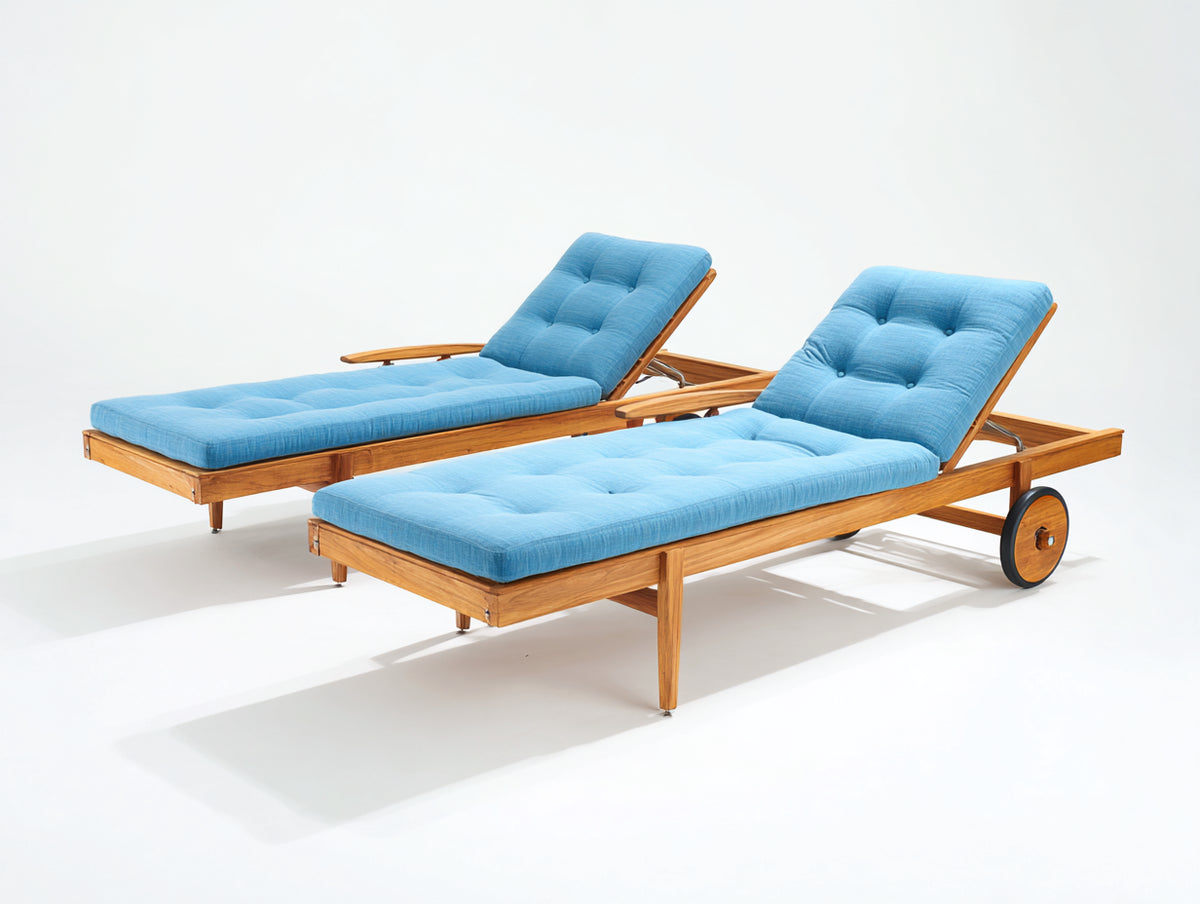 Sonnenliege 2er Set Holz 200x70x45 cm Blau Gepolstert Verstellbar Garten Terrasse Modernes Design