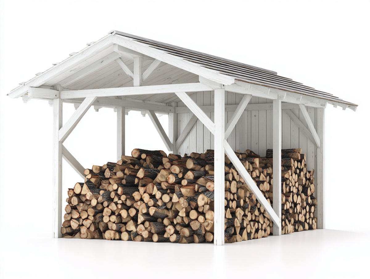 Kaminholzregal Holz 300x100x200 cm Weiß mit Überdachung für Außenbereich rustikales Design