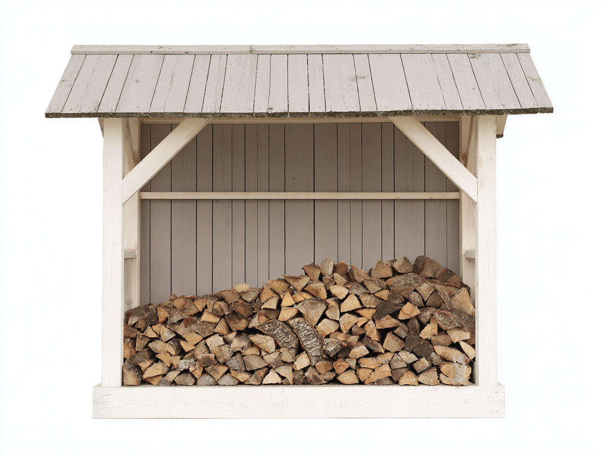 Kaminholzregal Holz 120x40x120 cm Weiß mit Überdachung für Außenbereich rustikales Design