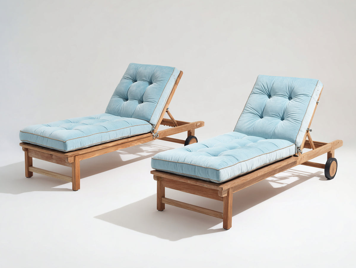 Sonnenliege 200x70x45 cm Holz Hellblau Braun Verstellbare Rückenlehne Outdoor Design
