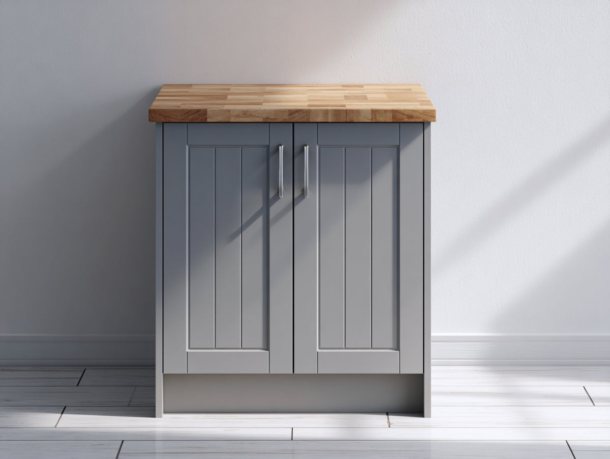 Sideboards Holz 100x40x90 cm Grau mit zwei Türen und Holzplatte modernes Design