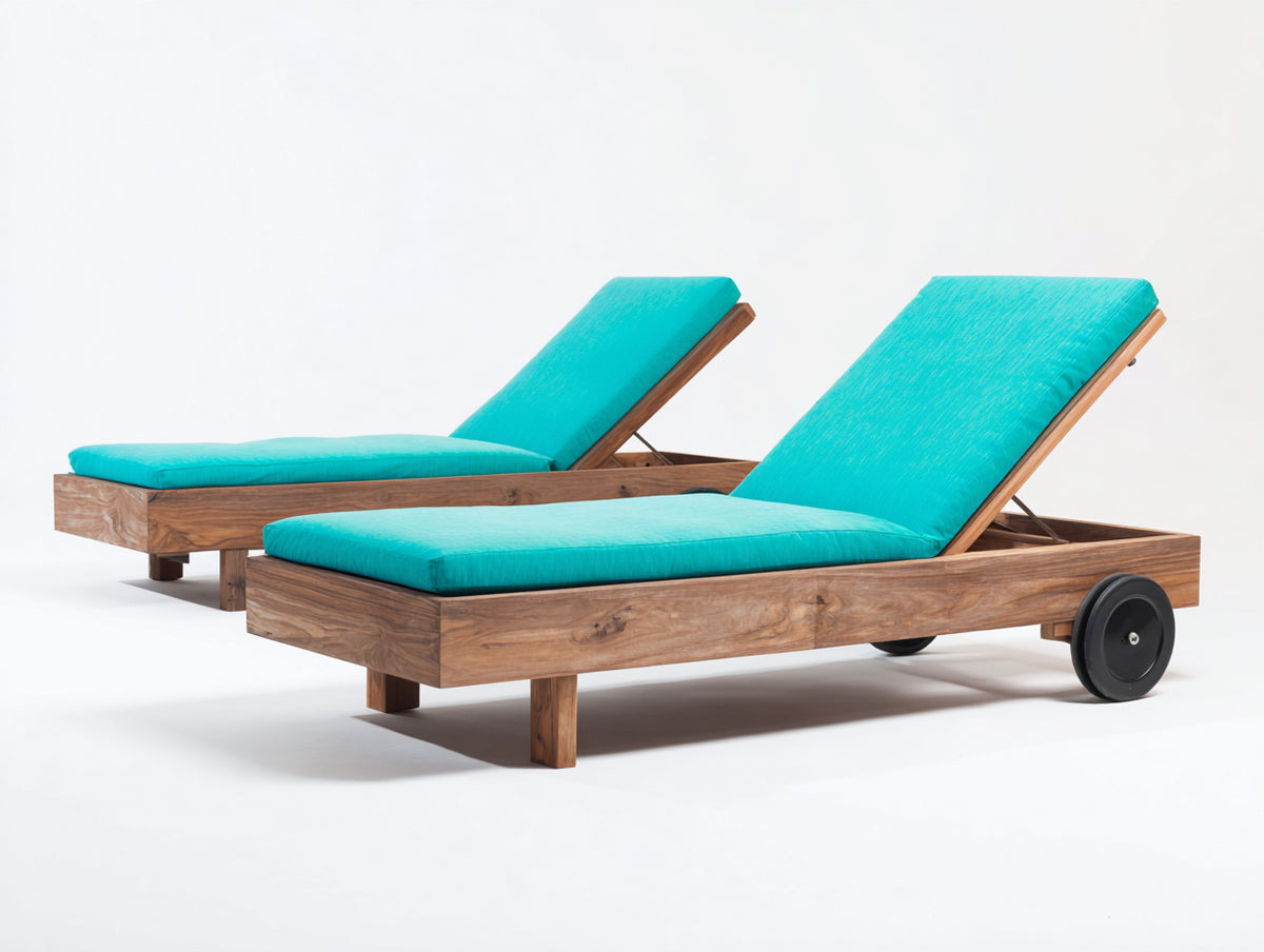 Sonnenliege 2er Set Akazienholz mit Polster 200x70x35 cm Türkis Natur Modernes Design
