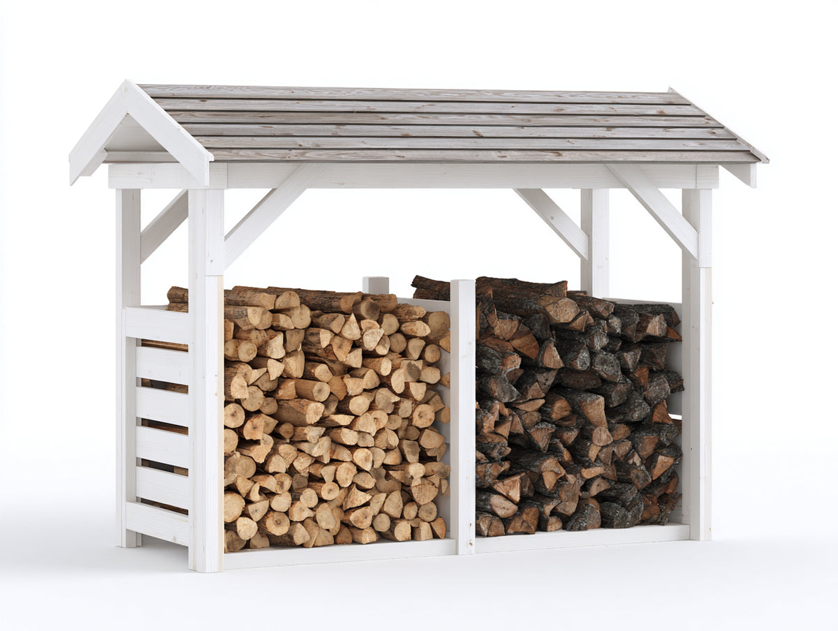 Kaminholzregal Holz 180x45x120 cm - Weiß - Klassisches Design für Außenbereich