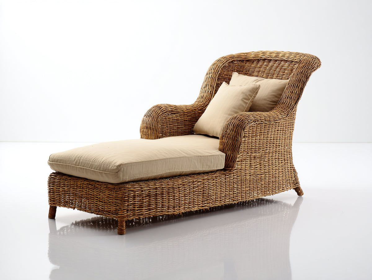 Sonnenliege Polyrattan 170x65x85 cm - Naturfarben-Beige - geschwungenes Design für Garten und Terrasse