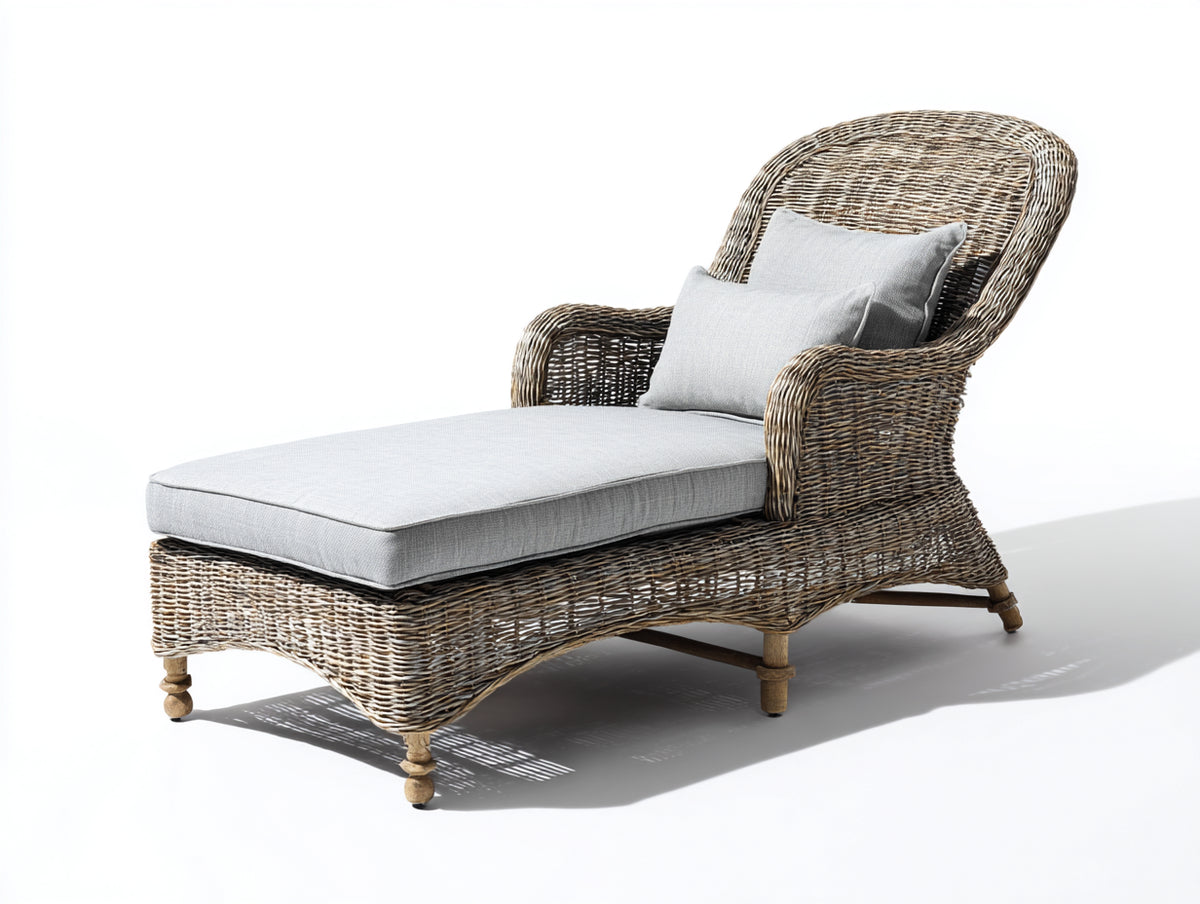 Sonnenliege 200x80x85 cm Rattan Geflecht Grau Naturfarben Outdoor Design