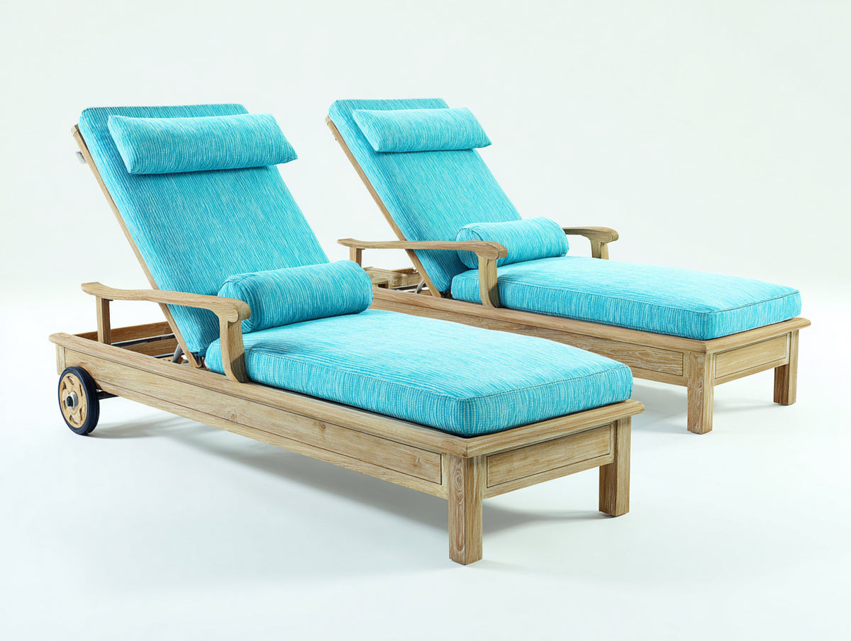 Sonnenliege Holz 200x70x35 cm - Blau - verstellbares Doppelset für Garten und Terrasse
