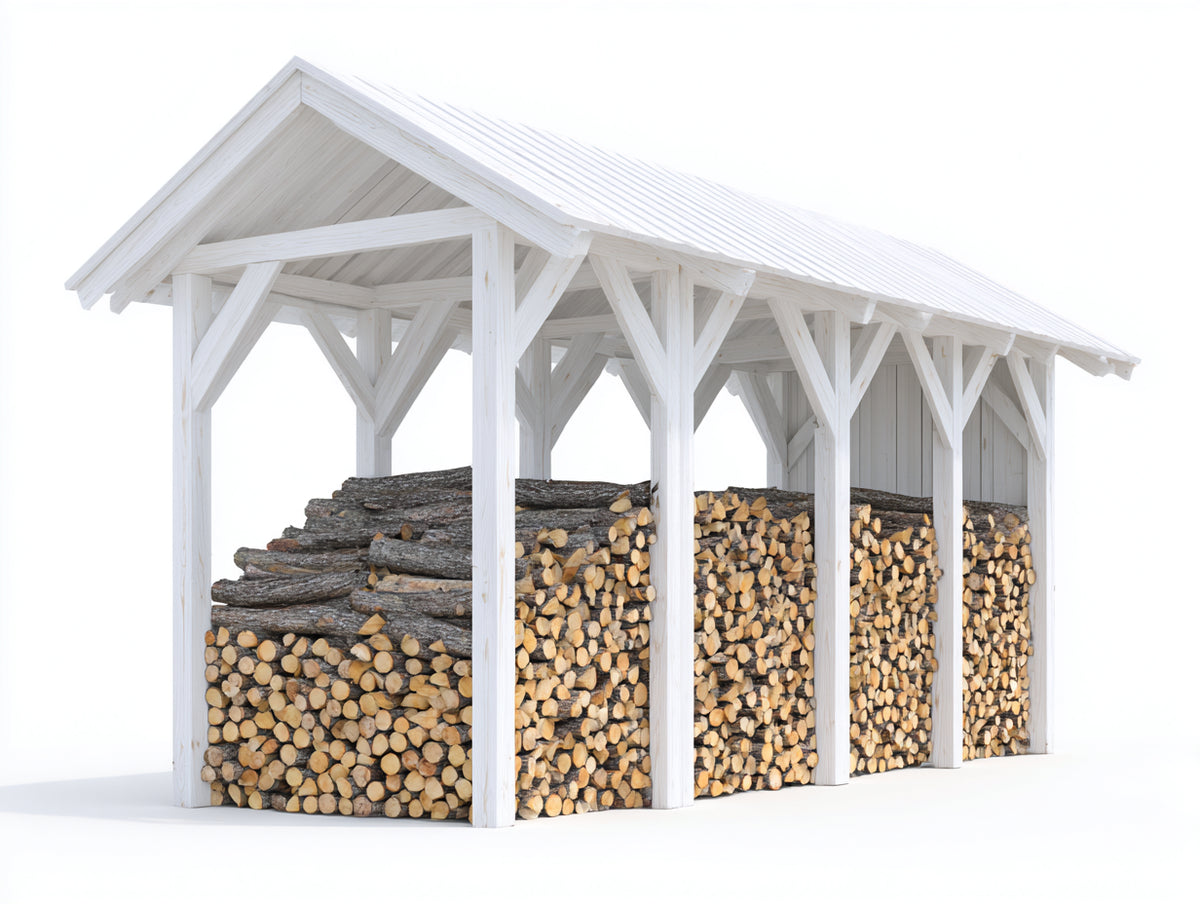 Kaminholzregal Holz 300x40x200 cm Weiß Überdacht Außenbereich Modernes Design