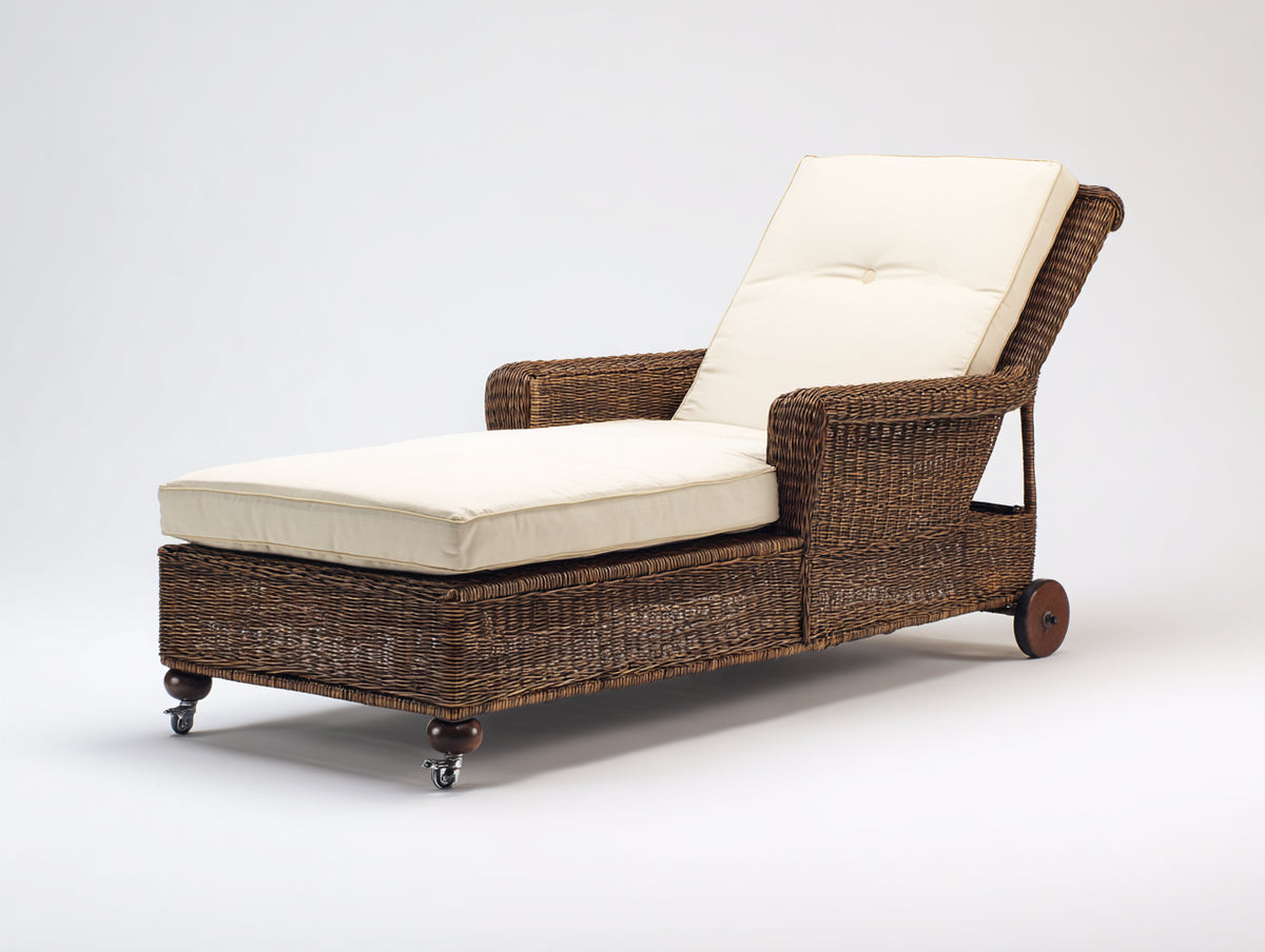 Sonnenliege Rattan 200x70x85 cm - Braun-Cremeweiß - Verstellbare Gartenliege mit Polsterung und Rollen